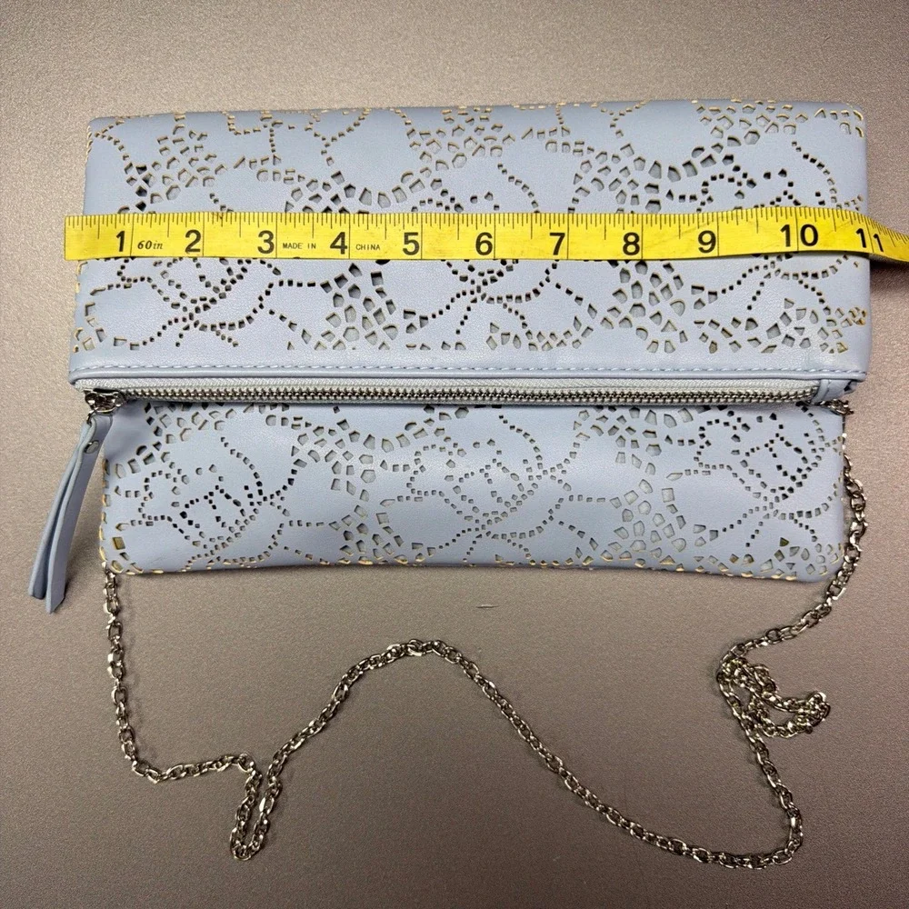 Urban Expressions Light Blue‎ Laser Cut Foldover Clutch Crossbody Shoulder Bag
